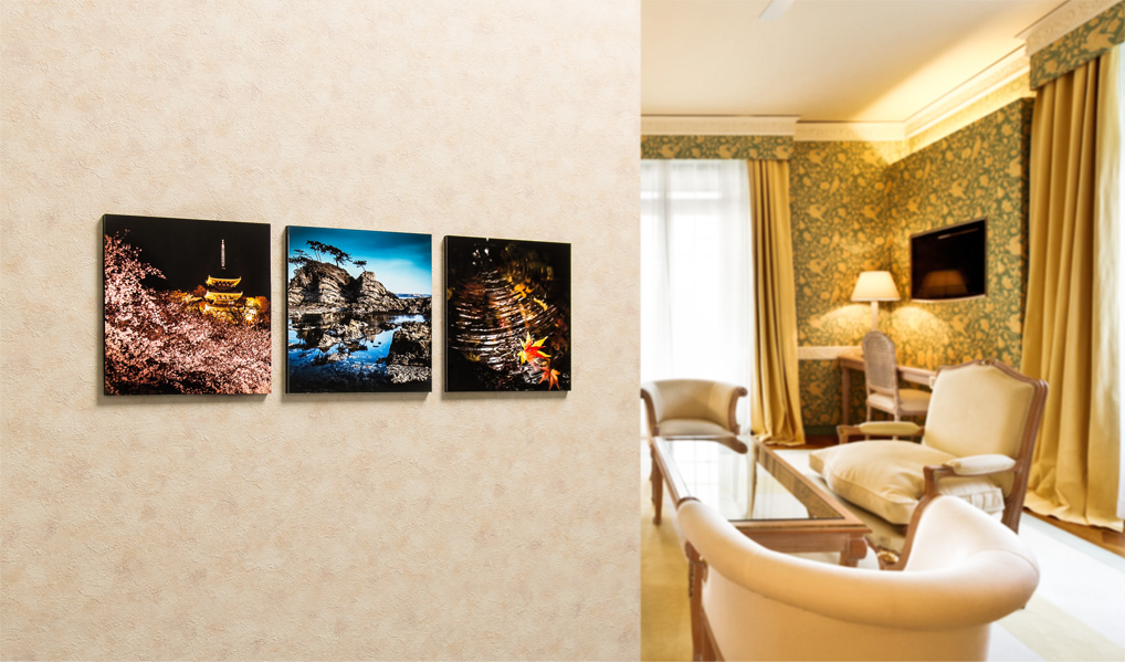 pfb novelty photos on wall in living room