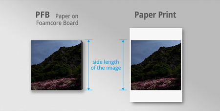 side length of pfb and paper print for ordering custom prints