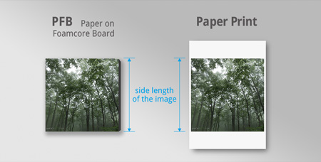 side length of pfb and paper print for ordering custom prints