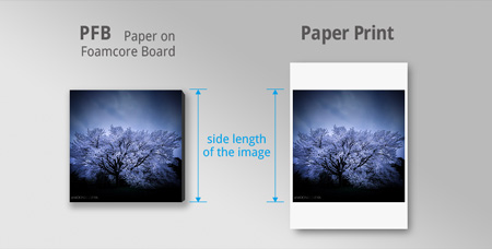 side length of pfb and paper print for ordering custom prints