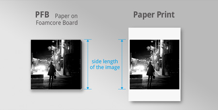 side length of pfb and paper print for ordering custom prints